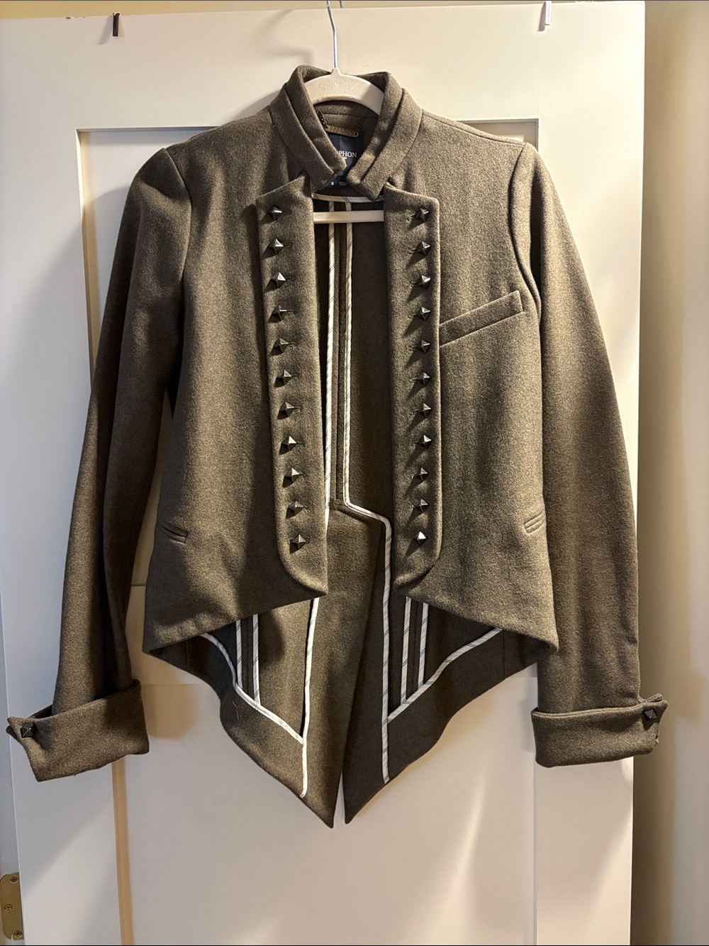 Gryphon Olive Military-Style Studded Wool Blazer